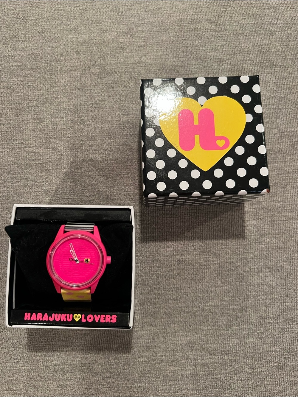 Harajuku Lovers Hot Pink Ladies Watch with Yellow Accent